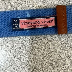 Vineyard Vines M light blue belt for children with green and pink turtles.